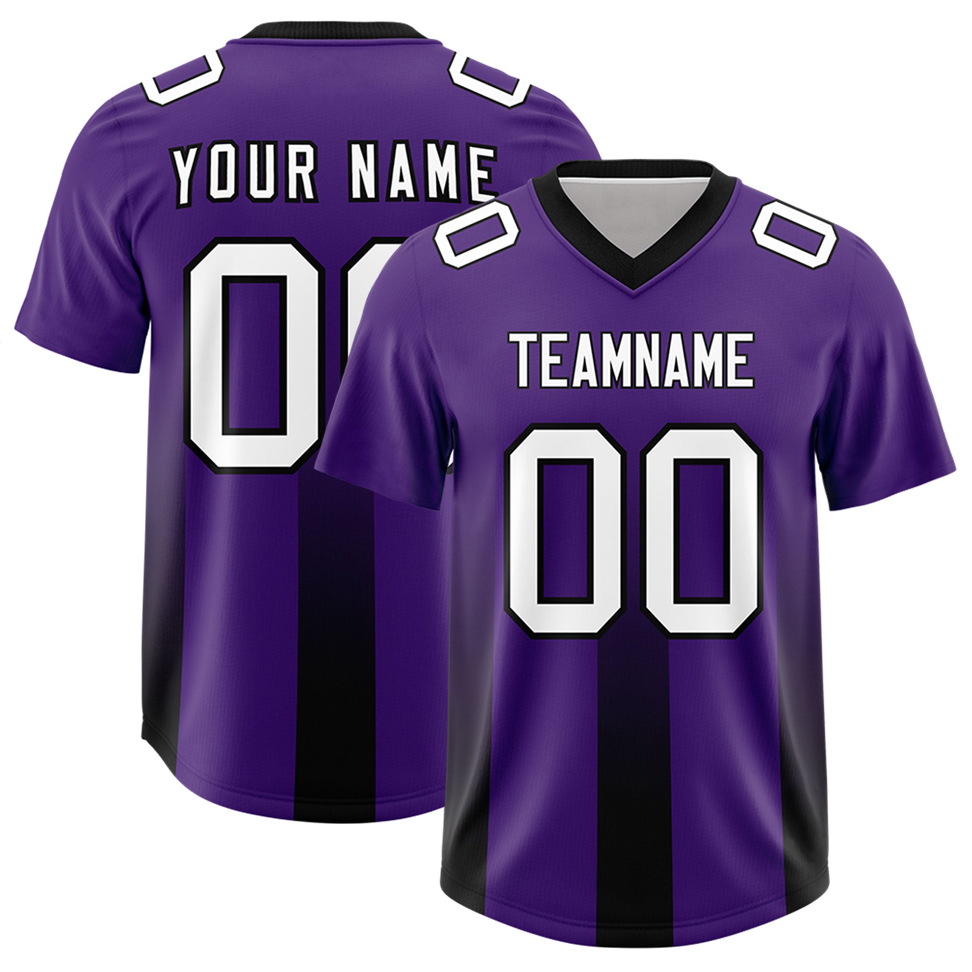 Custom Purple Black Vertical Width Stripe Gradient Fashion Personalized Team American Football Jersey