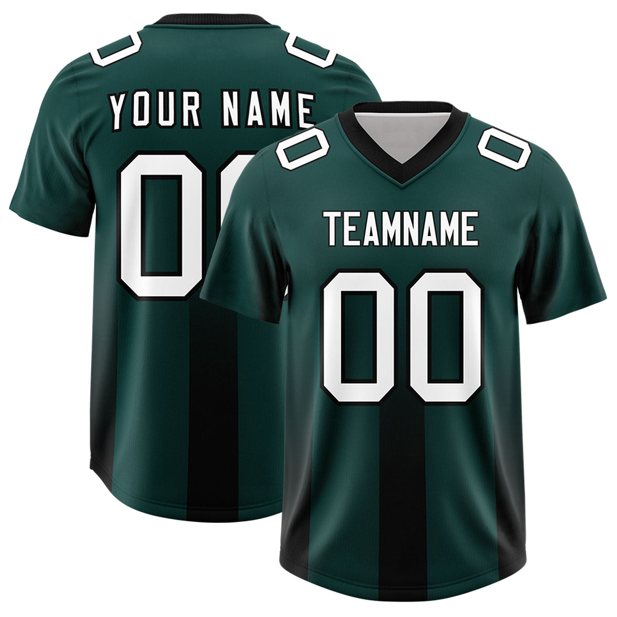 Custom Midnight Green Black Vertical Width Stripe Gradient Fashion Personalized Team American Football Jersey