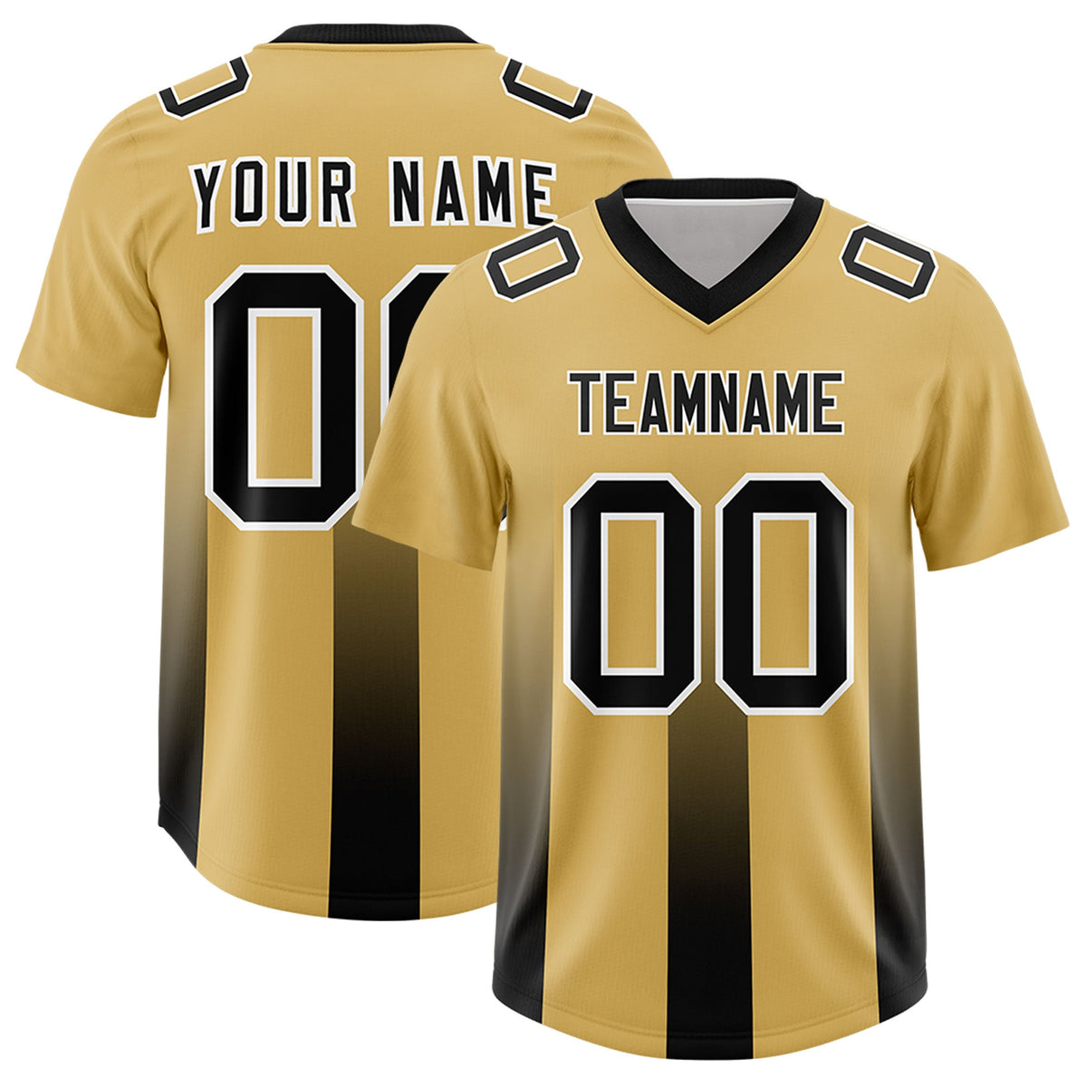 Custom Khaki Black Vertical Width Stripe Gradient Fashion Personalized Team American Football Jersey
