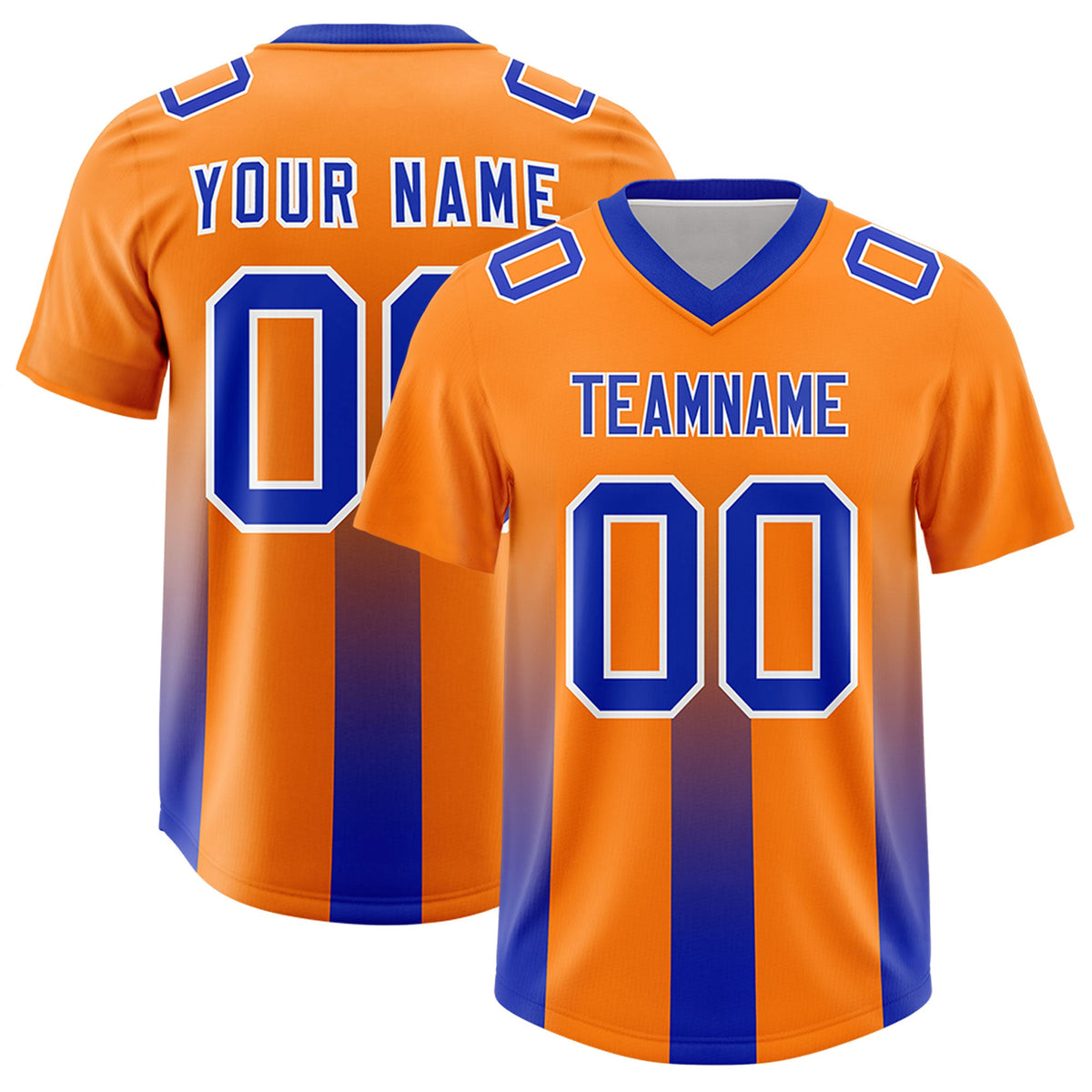 Custom Orange Royal Vertical Width Stripe Gradient Fashion Personalized Team American Football Jersey
