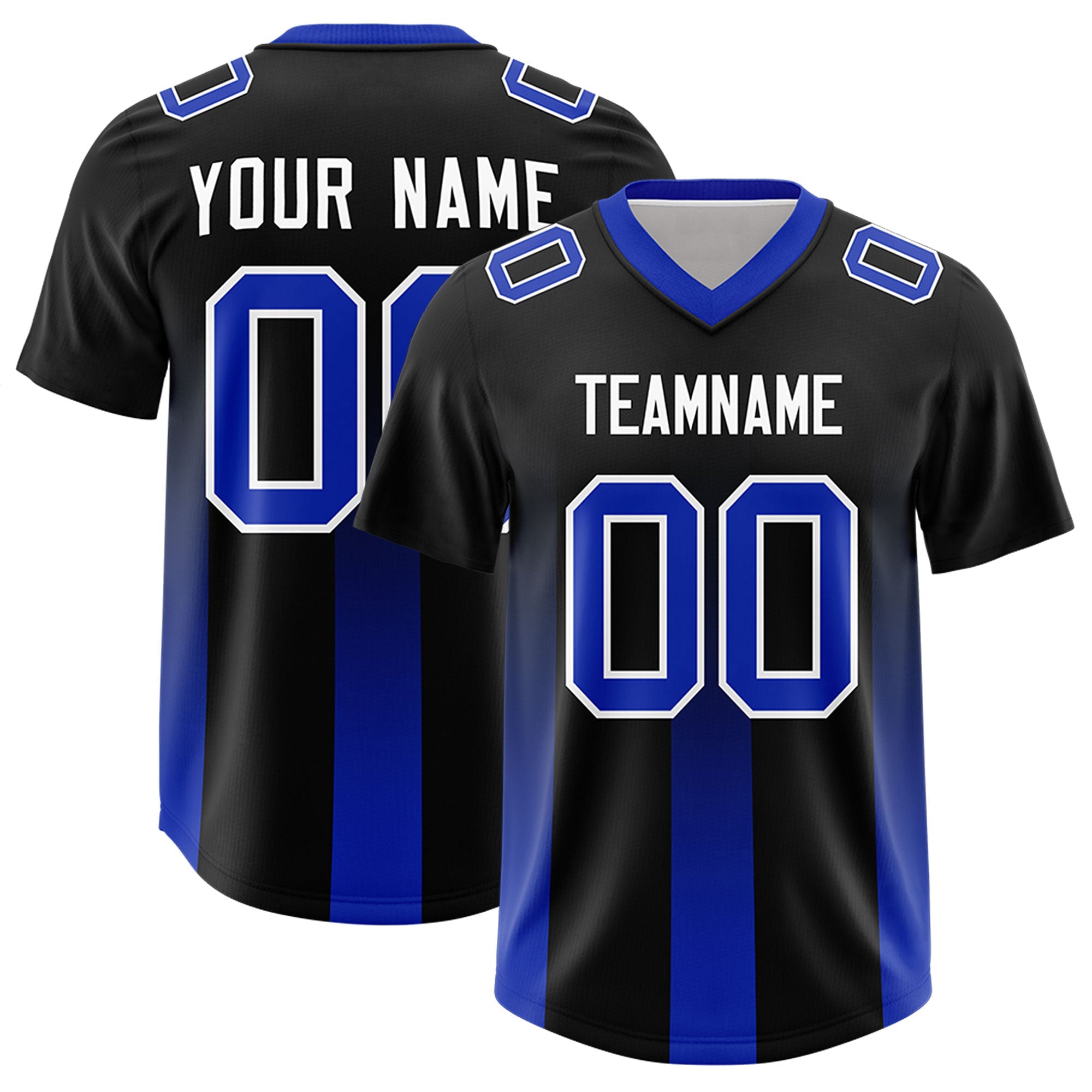 Custom Black Royal Vertical Width Stripe Gradient Fashion Personalized Team American Football Jersey
