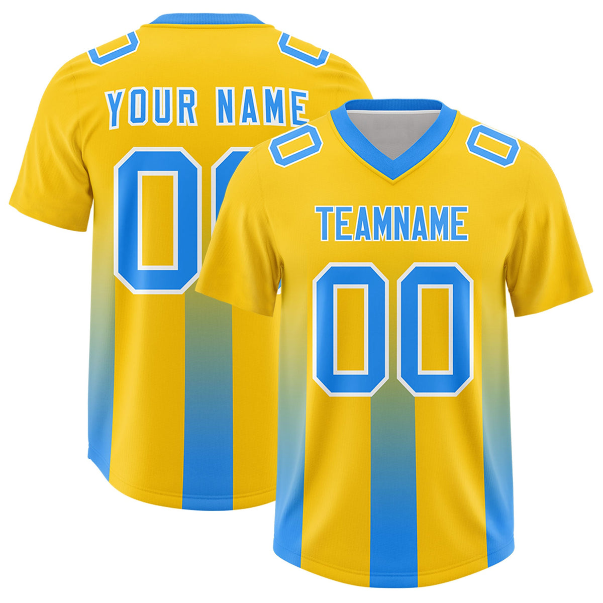 Custom Yellow Light Blue Vertical Width Stripe Gradient Fashion Personalized Team American Football Jersey