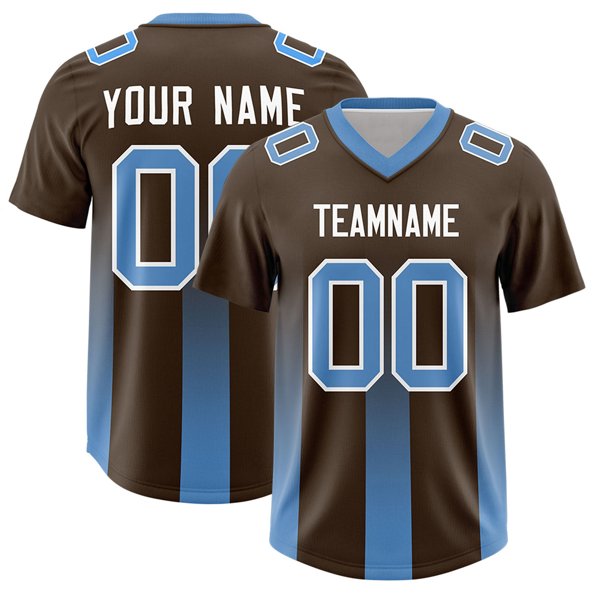 Custom Brown Powder Blue Vertical Width Stripe Gradient Fashion Personalized Team American Football Jersey