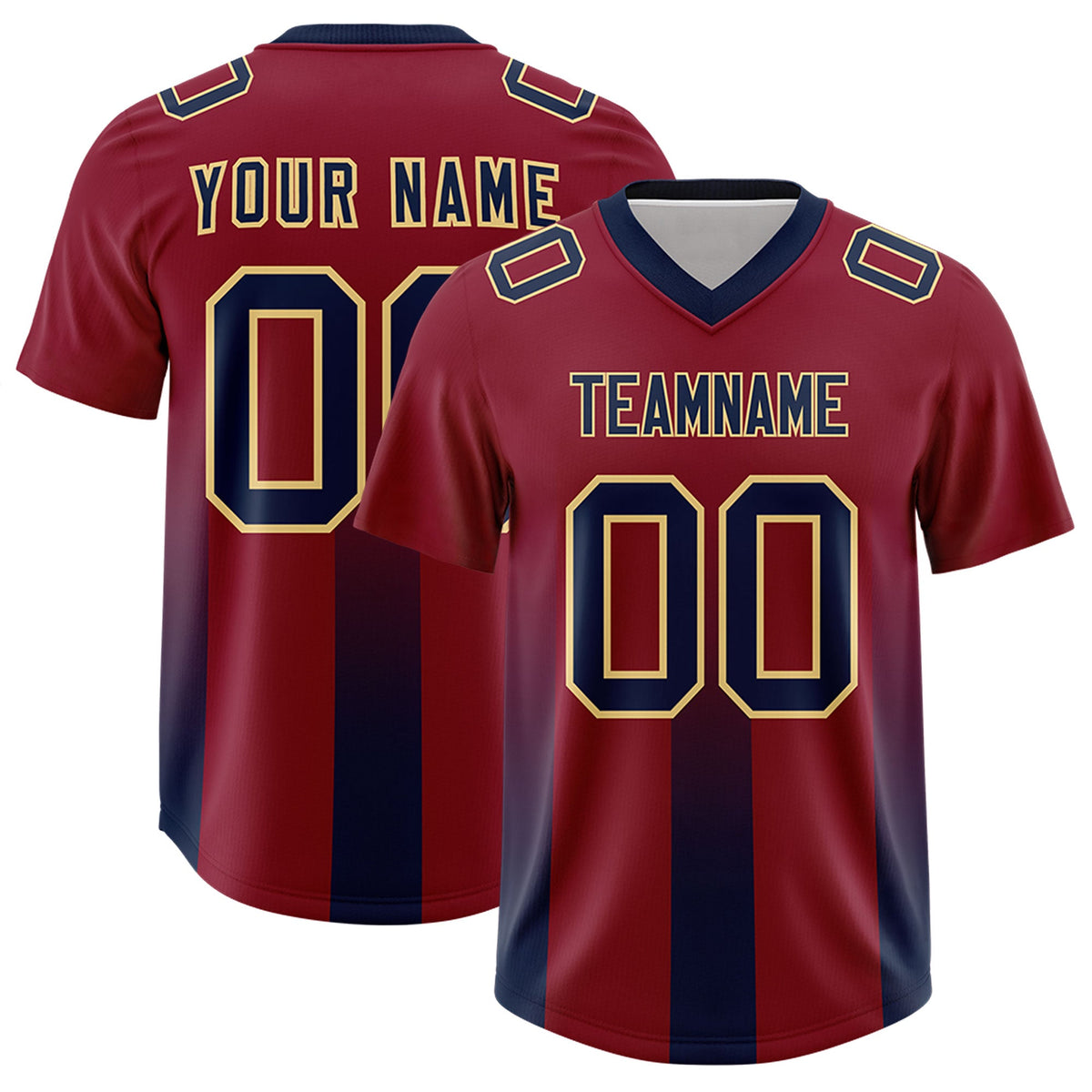 Custom Cardinal Navy Vertical Width Stripe Gradient Fashion Personalized Team American Football Jersey