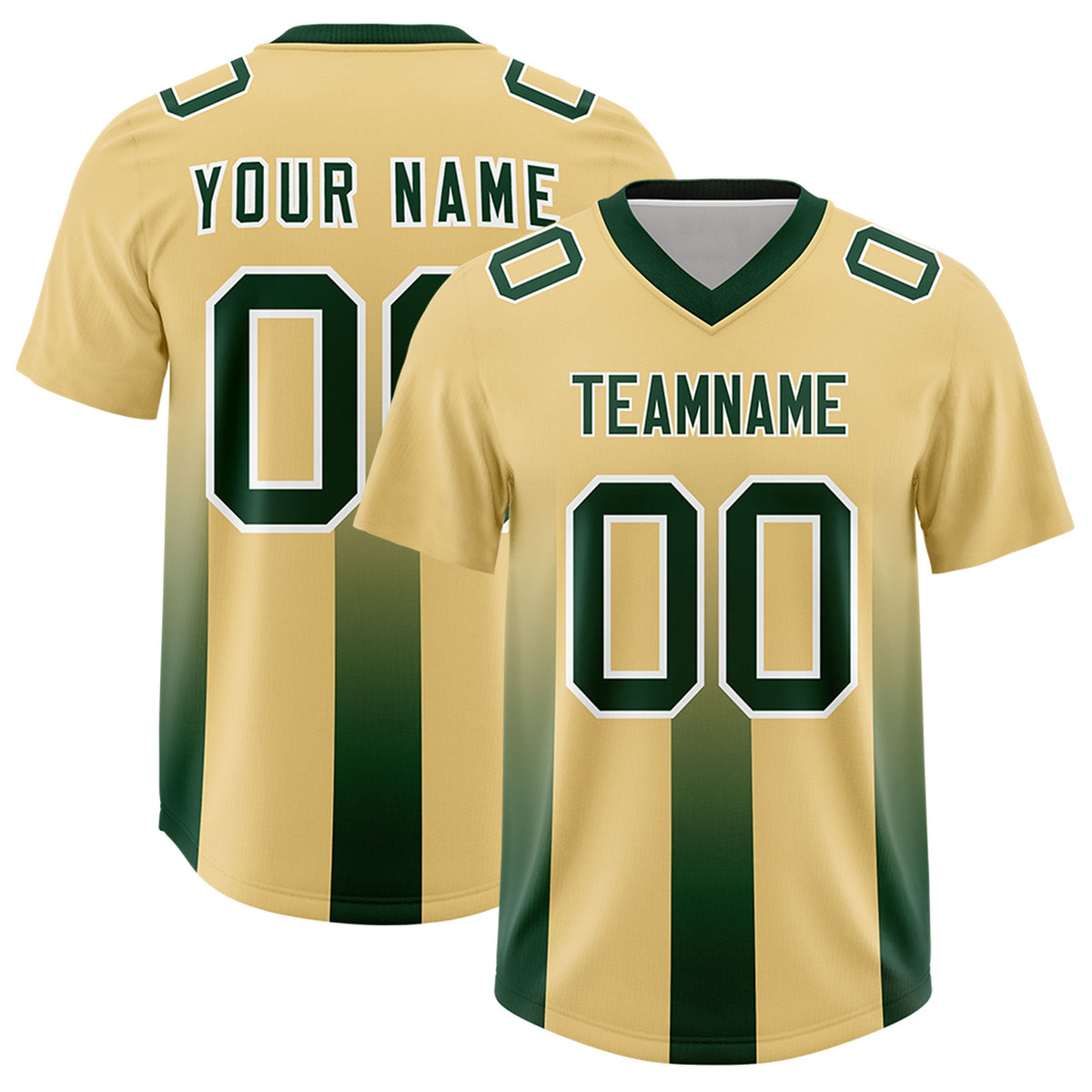Custom Khaki Green Vertical Width Stripe Gradient Fashion Personalized Team American Football Jersey