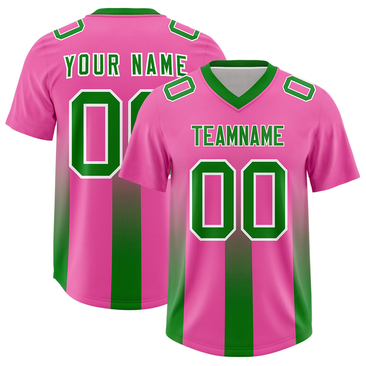 Custom Pink Kelly Green Vertical Width Stripe Gradient Fashion Personalized Team American Football Jersey