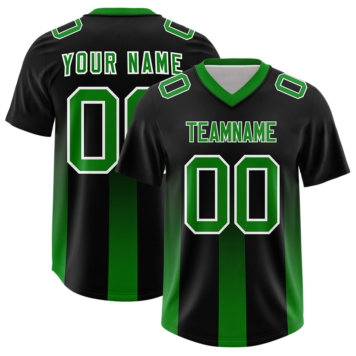 Custom Black Kelly Green Vertical Width Stripe Gradient Fashion Personalized Team American Football Jersey