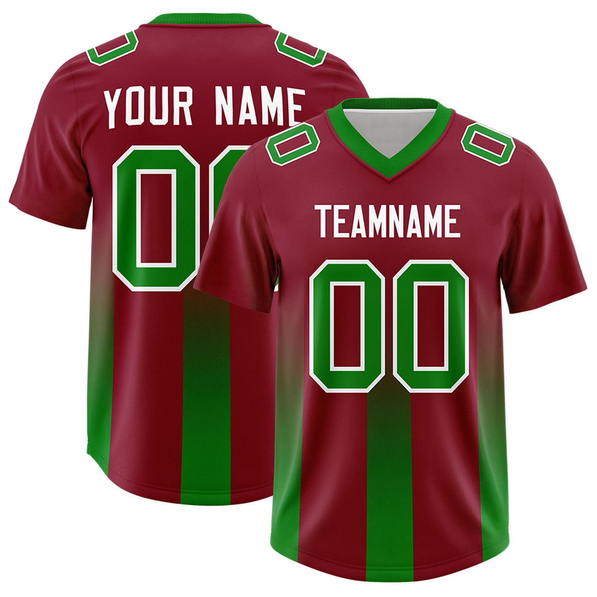 Custom Cardinal Kelly Green Vertical Width Stripe Gradient Fashion Personalized Team American Football Jersey