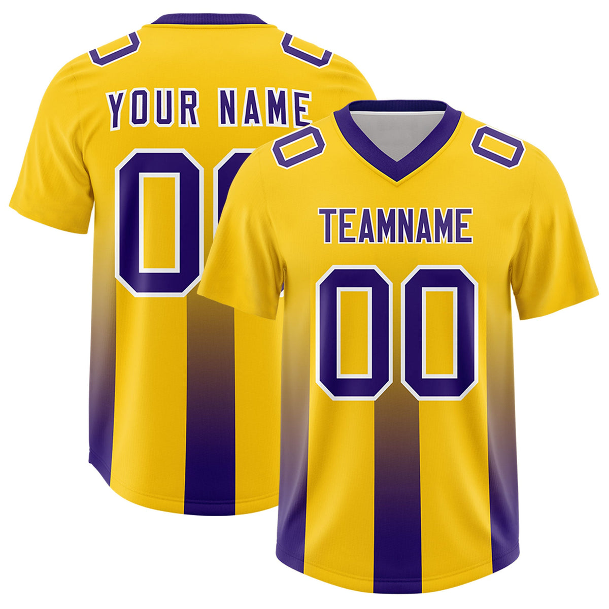Custom Yellow Purple Vertical Width Stripe Gradient Fashion Personalized Team American Football Jersey