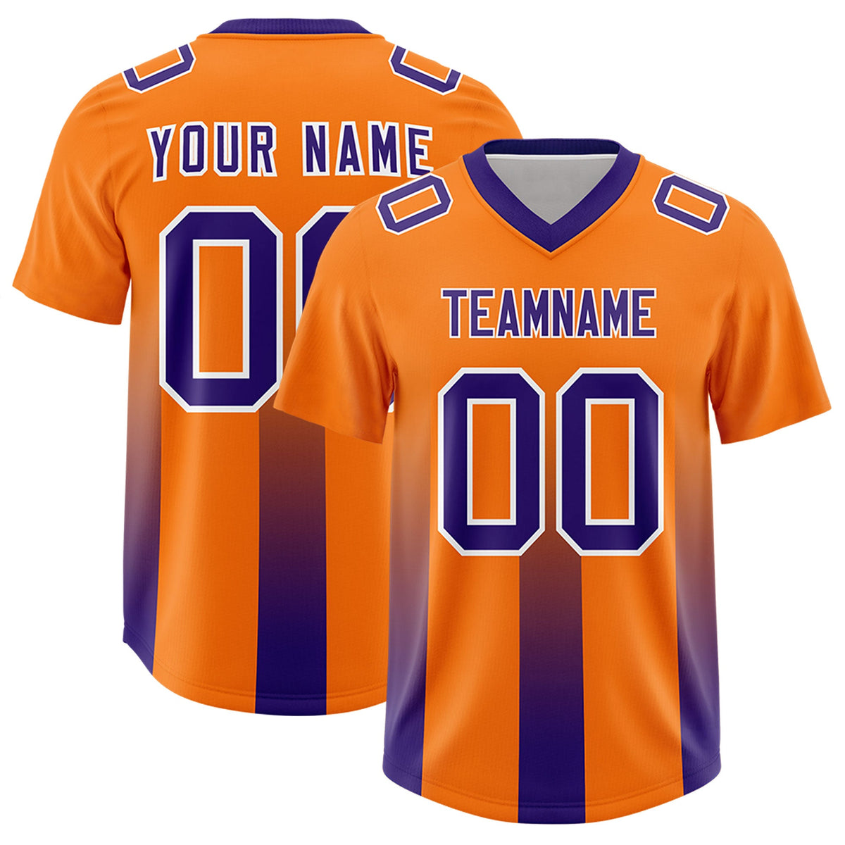 Custom Orange Purple Vertical Width Stripe Gradient Fashion Personalized Team American Football Jersey