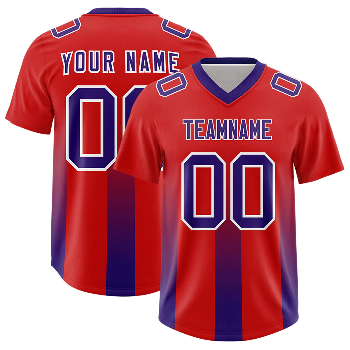 Custom Red Purple Vertical Width Stripe Gradient Fashion Personalized Team American Football Jersey