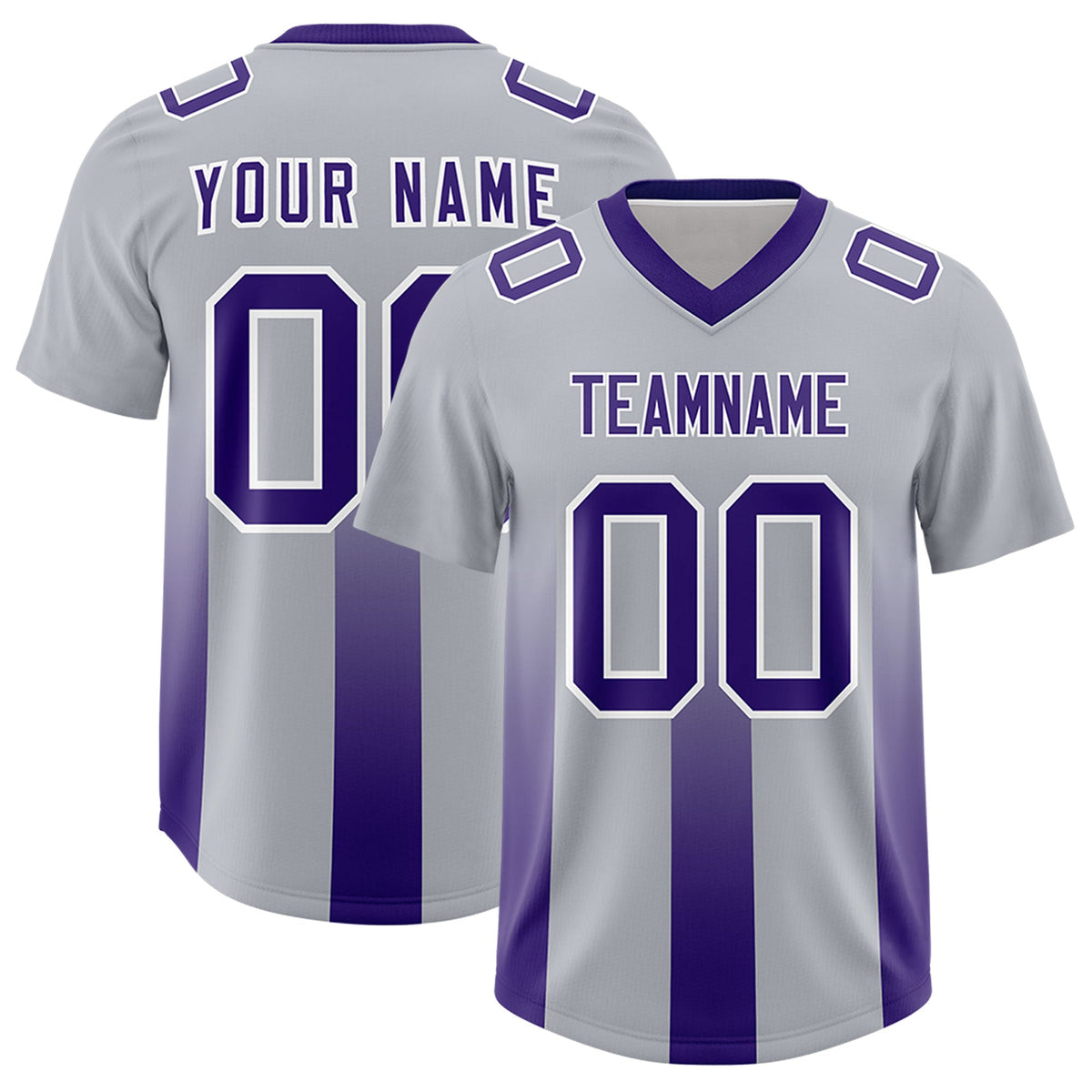 Custom Gray Purple Vertical Width Stripe Gradient Fashion Personalized Team American Football Jersey
