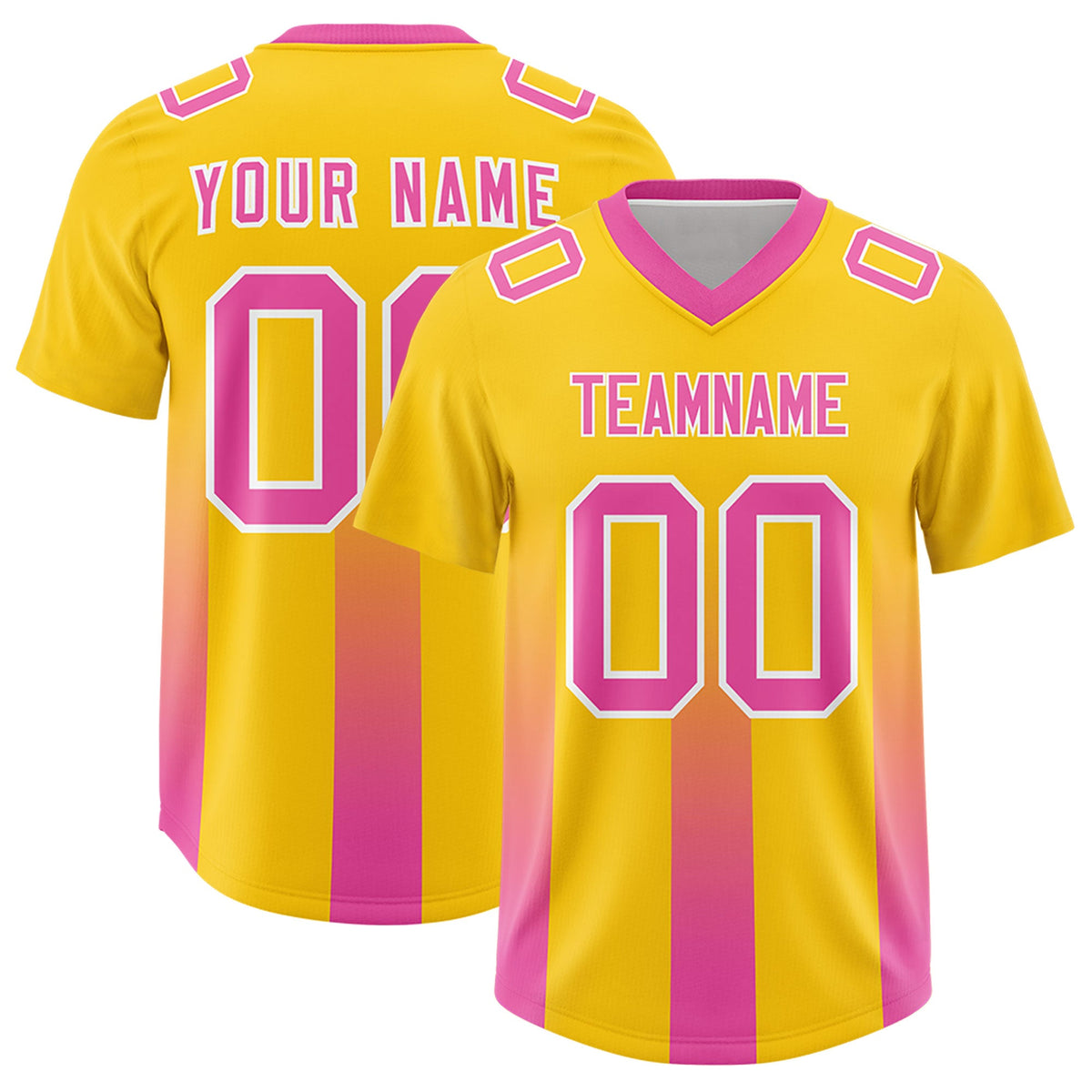 Custom Yellow Pink Vertical Width Stripe Gradient Fashion Personalized Team American Football Jersey