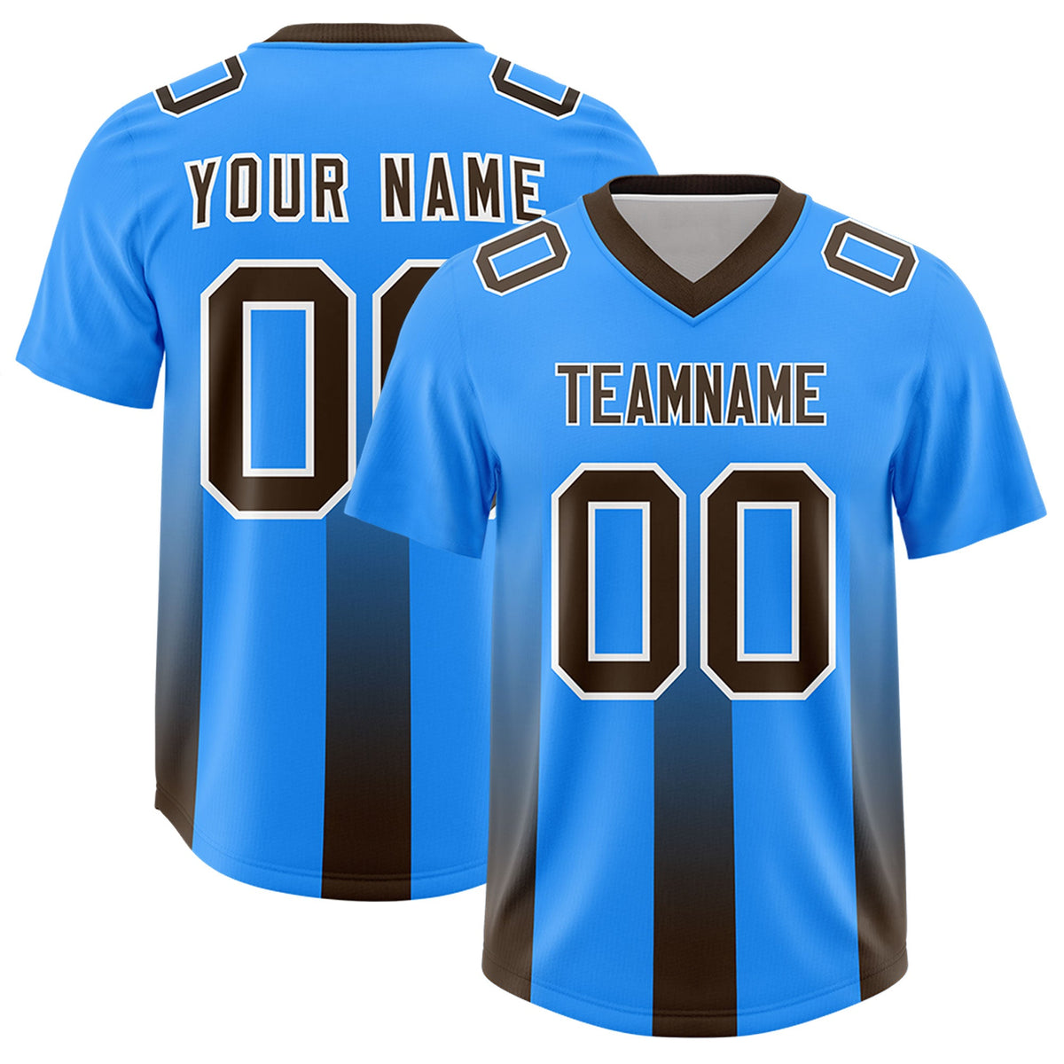 Custom Light Blue Brown Vertical Width Stripe Gradient Fashion Personalized Team American Football Jersey