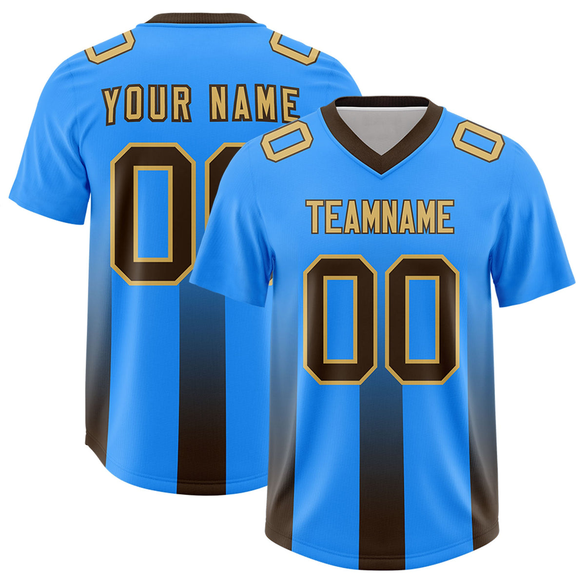 Custom Light Blue Brown Vertical Width Stripe Gradient Fashion Personalized Team American Football Jersey