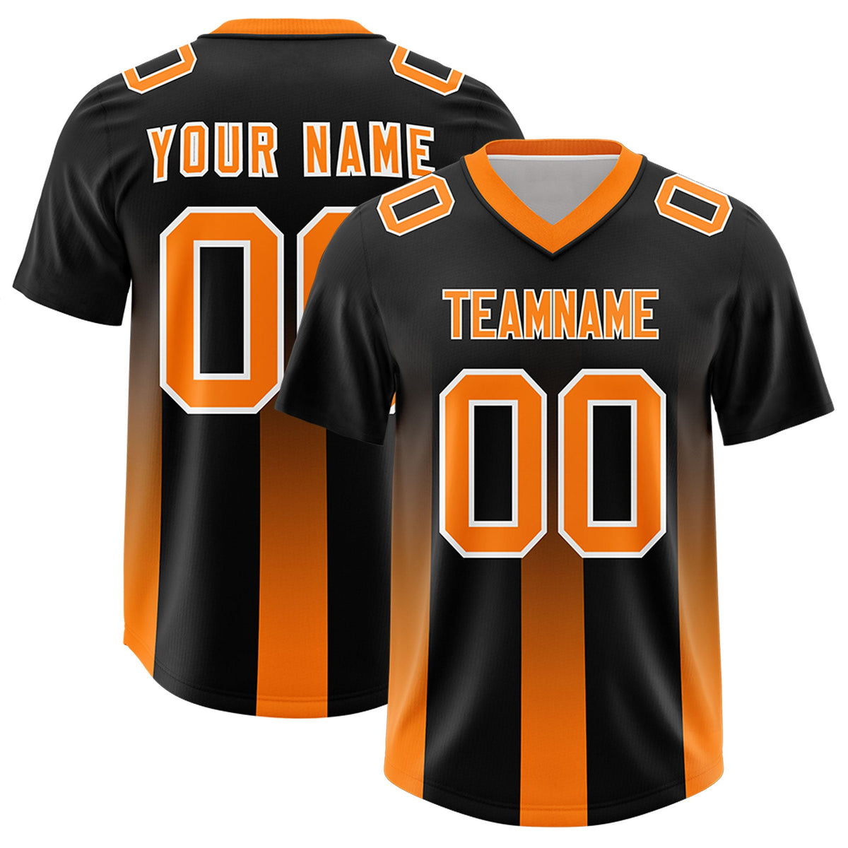 Custom Black Orange Vertical Width Stripe Gradient Fashion Personalized Team American Football Jersey