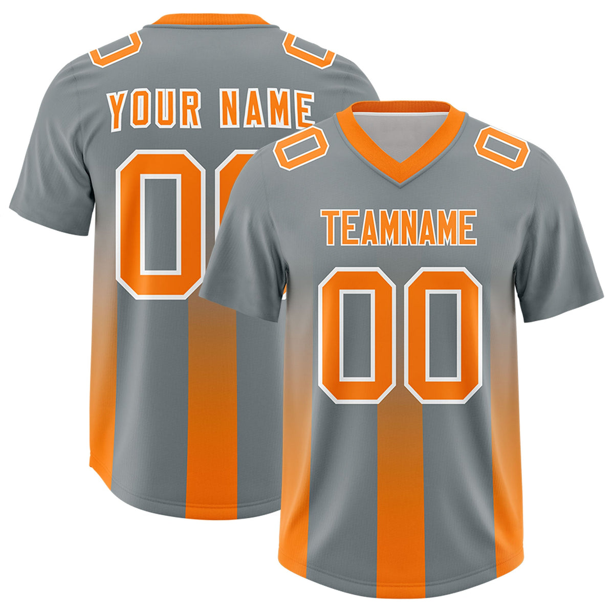 Custom Dark Gray Orange Vertical Width Stripe Gradient Fashion Personalized Team American Football Jersey