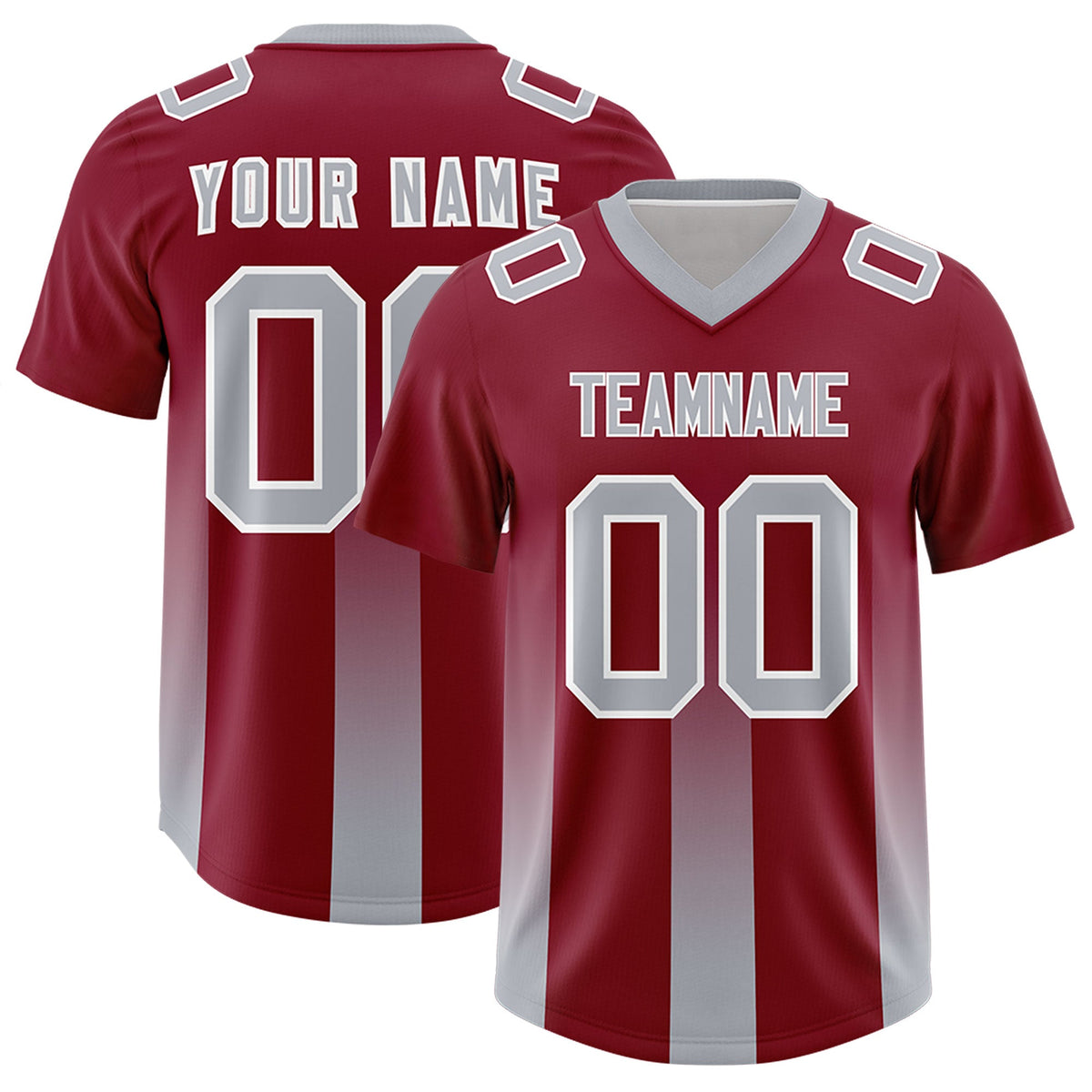 Custom Cardinal Gray Vertical Width Stripe Gradient Fashion Personalized Team American Football Jersey