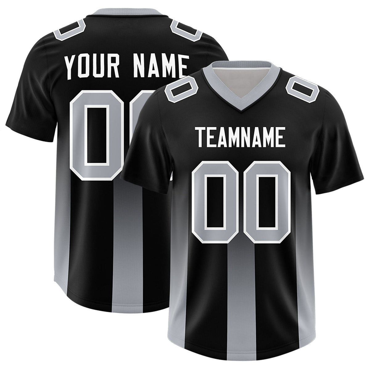 Custom Black Gray Vertical Width Stripe Gradient Fashion Personalized Team American Football Jersey