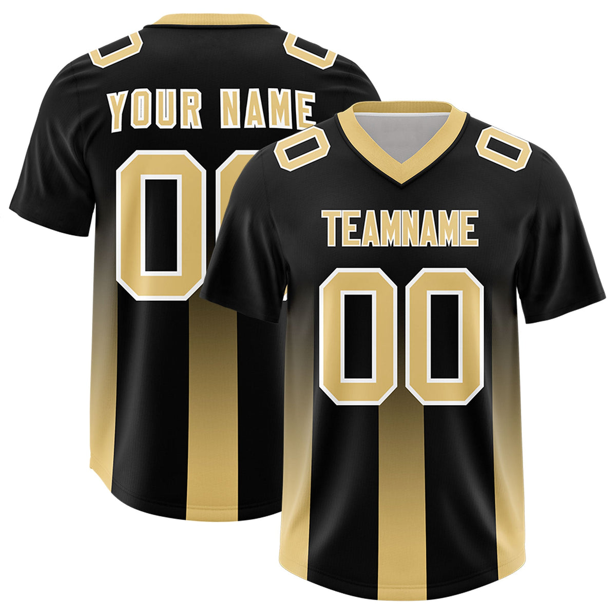 Custom Black Khaki Vertical Width Stripe Gradient Fashion Personalized Team American Football Jersey