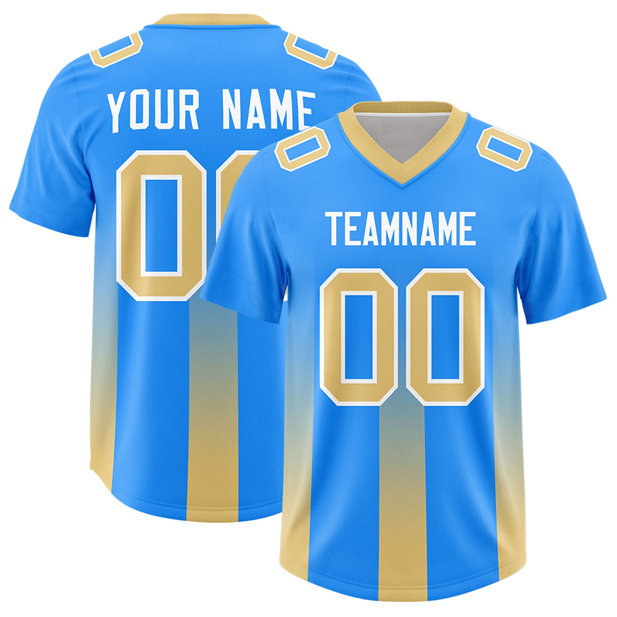 Custom Light Blue Khaki Vertical Width Stripe Gradient Fashion Personalized Team American Football Jersey