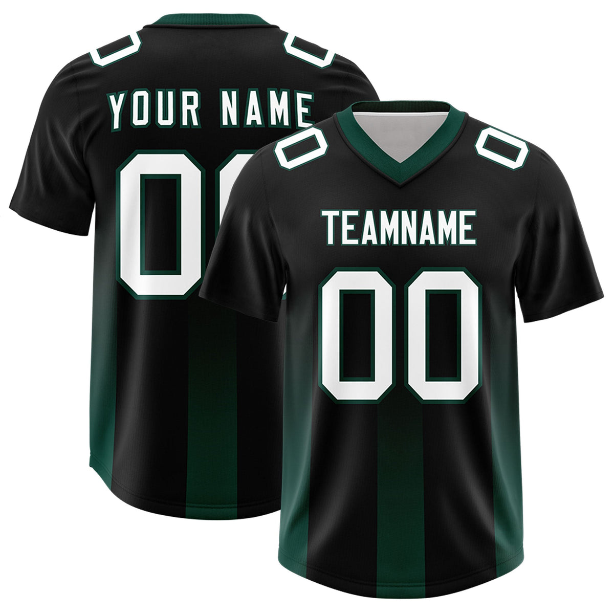 Custom Black Midnight Green Vertical Width Stripe Gradient Fashion Personalized Team American Football Jersey