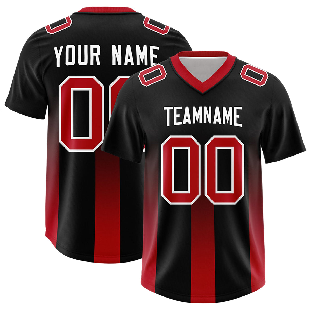 Custom Black Red Vertical Width Stripe Gradient Fashion Personalized Team American Football Jersey