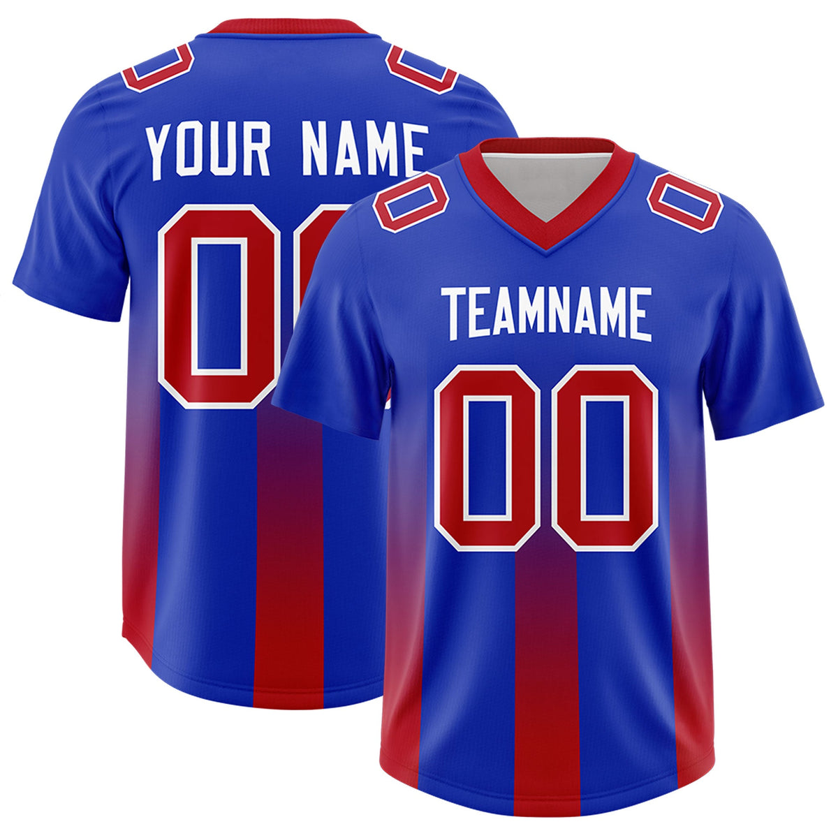 Custom Royal Red Vertical Width Stripe Gradient Fashion Personalized Team American Football Jersey