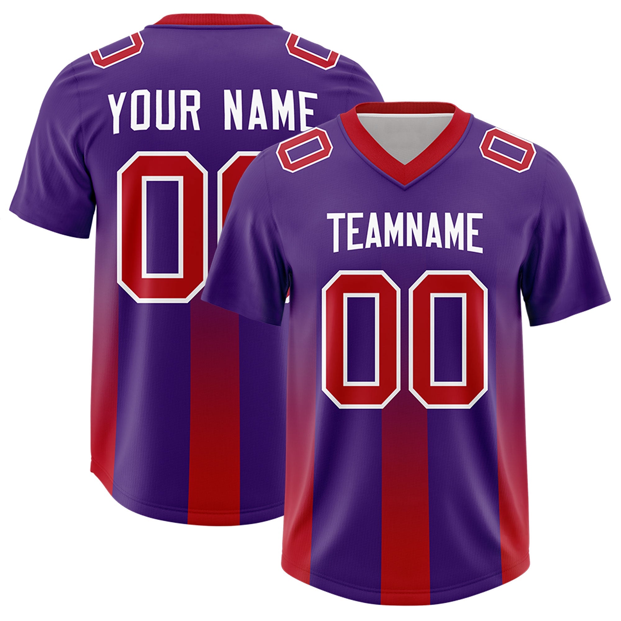 Custom Purple Red Vertical Width Stripe Gradient Fashion Personalized Team American Football Jersey