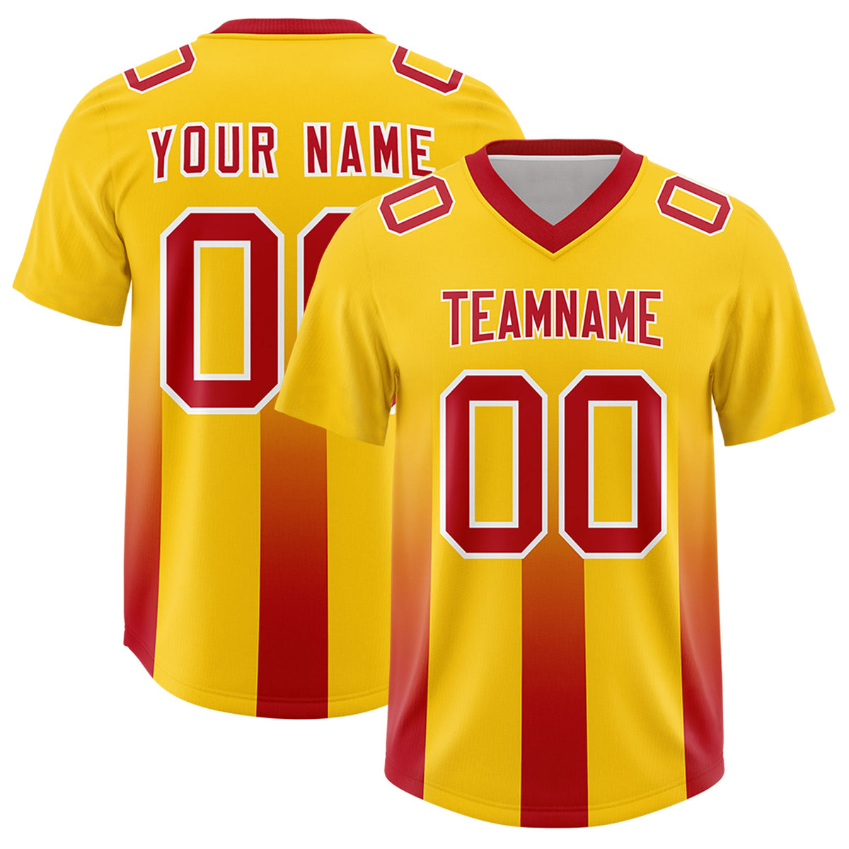 Custom Yellow Red Vertical Width Stripe Gradient Fashion Personalized Team American Football Jersey