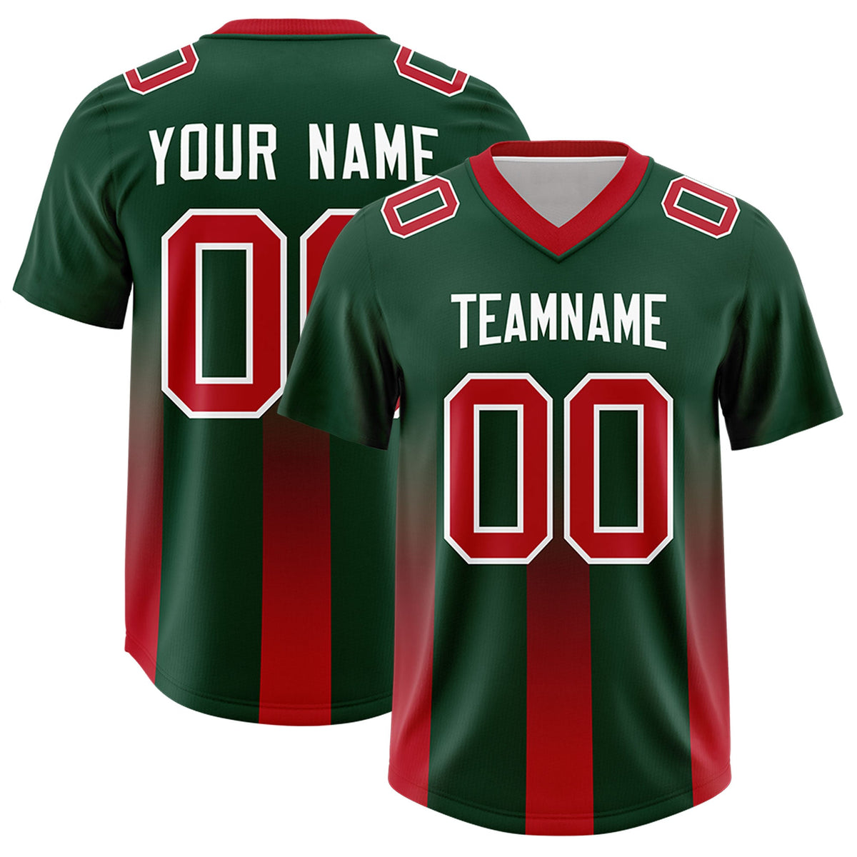 Custom Green Red Vertical Width Stripe Gradient Fashion Personalized Team American Football Jersey