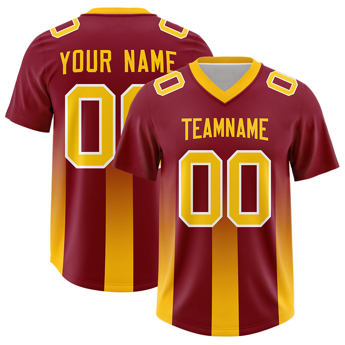 Custom Cardinal Yellow Vertical Width Stripe Gradient Fashion Personalized Team American Football Jersey