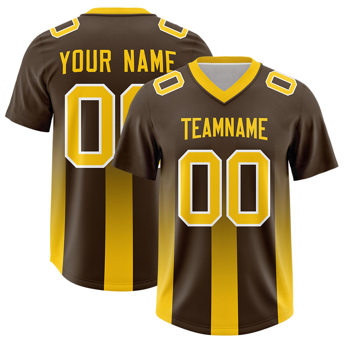 Custom Brown Yellow Vertical Width Stripe Gradient Fashion Personalized Team American Football Jersey