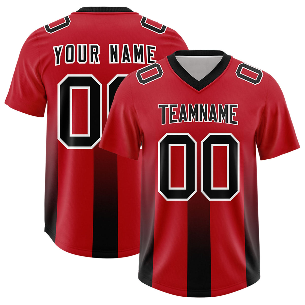 Custom Red Black Vertical Width Stripe Gradient Fashion Personalized Team American Football Jersey