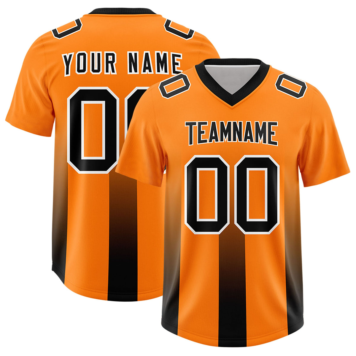 Custom Orange Black Vertical Width Stripe Gradient Fashion Personalized Team American Football Jersey