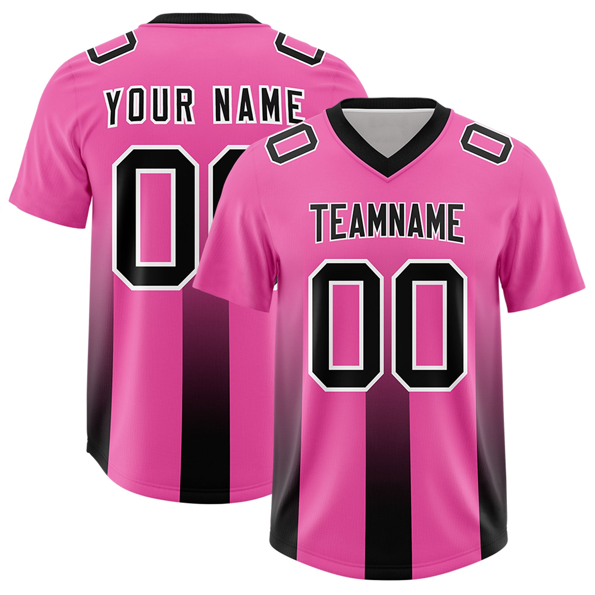 Custom Pink Black Vertical Width Stripe Gradient Fashion Personalized Team American Football Jersey