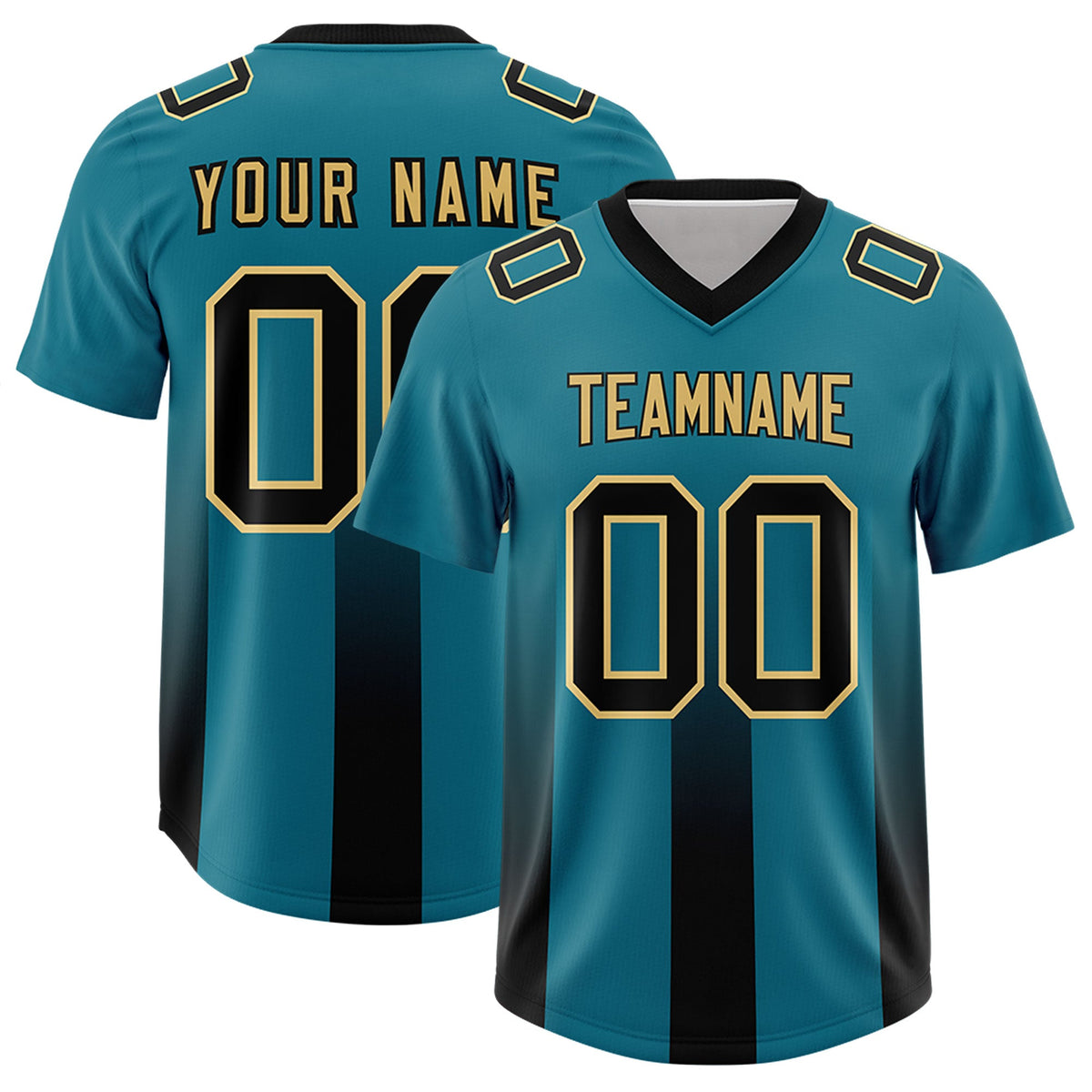 Custom Aqua Black Vertical Width Stripe Gradient Fashion Personalized Team American Football Jersey