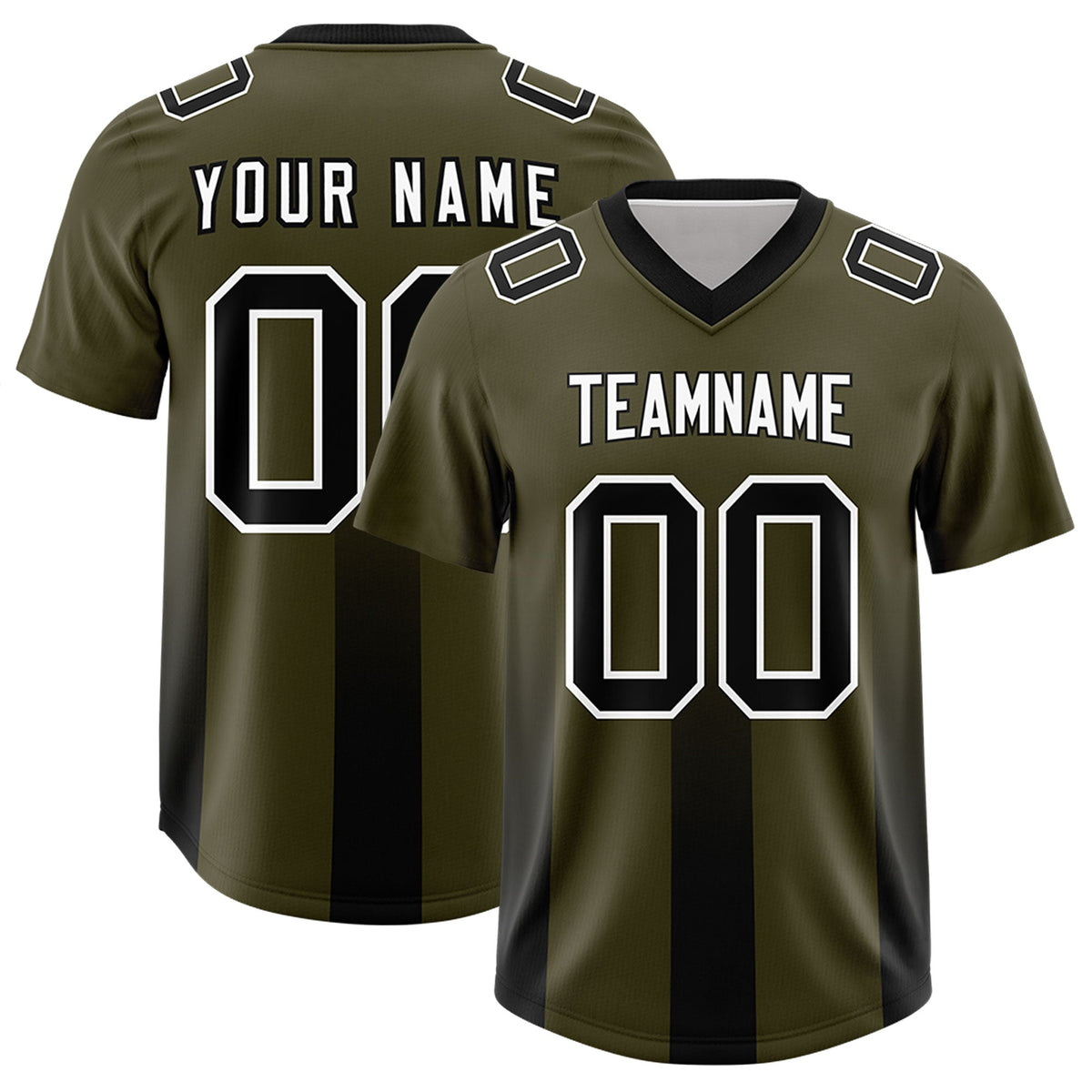 Custom Olive Black Vertical Width Stripe Gradient Fashion Personalized Team American Football Jersey