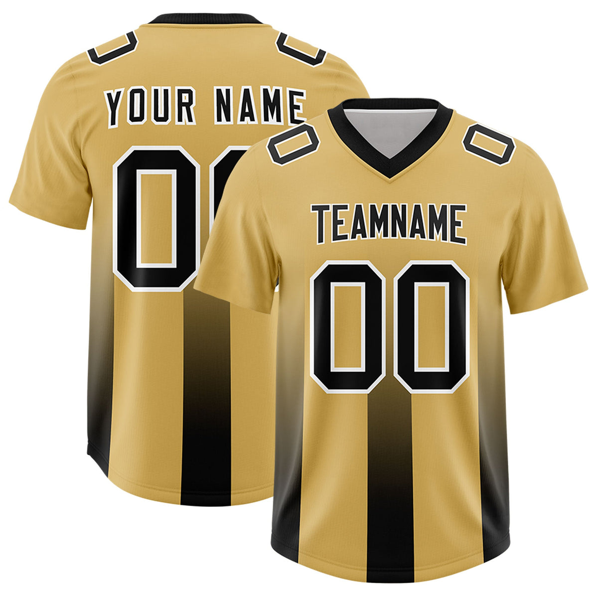 Custom Khaki Black Vertical Width Stripe Gradient Fashion Personalized Team American Football Jersey