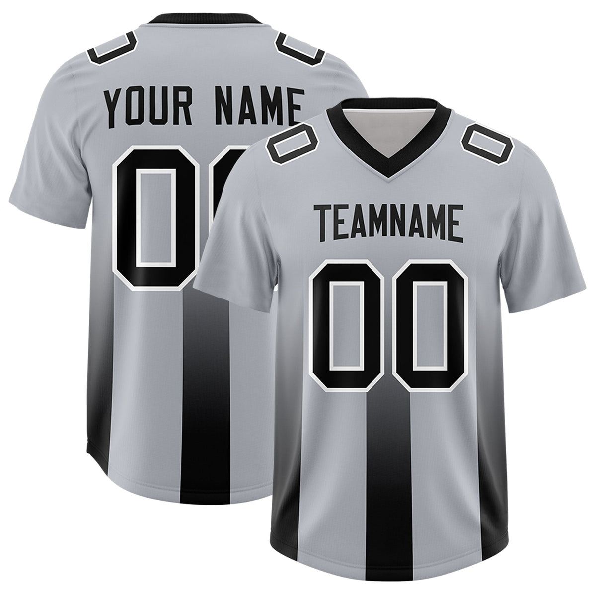 Custom Gray Black Vertical Width Stripe Gradient Fashion Personalized Team American Football Jersey