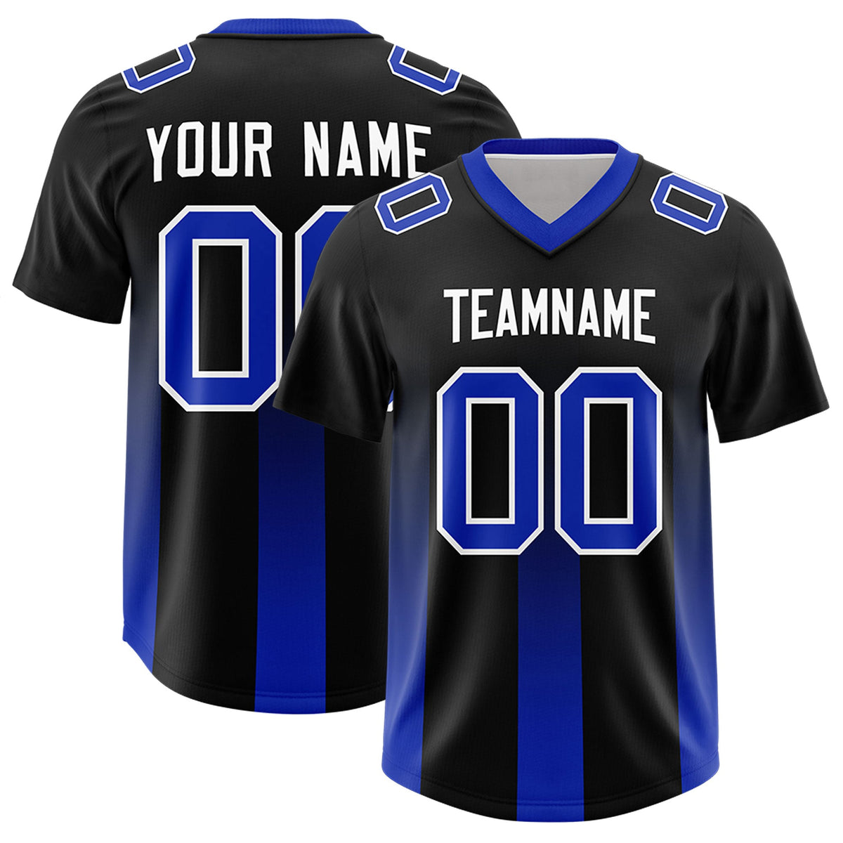 Custom Black Royal Vertical Width Stripe Gradient Fashion Personalized Team American Football Jersey