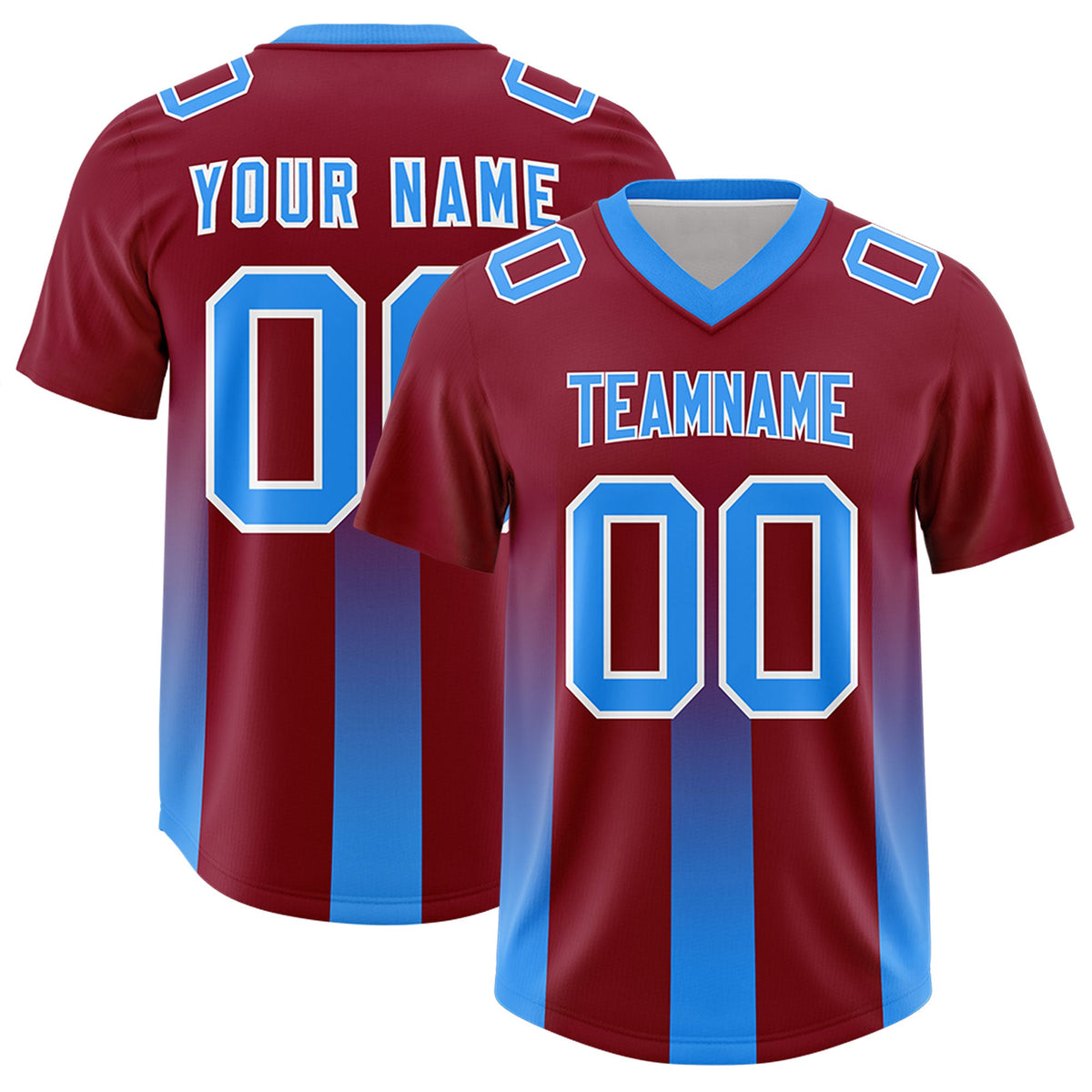 Custom Cardinal Light Blue Vertical Width Stripe Gradient Fashion Personalized Team American Football Jersey