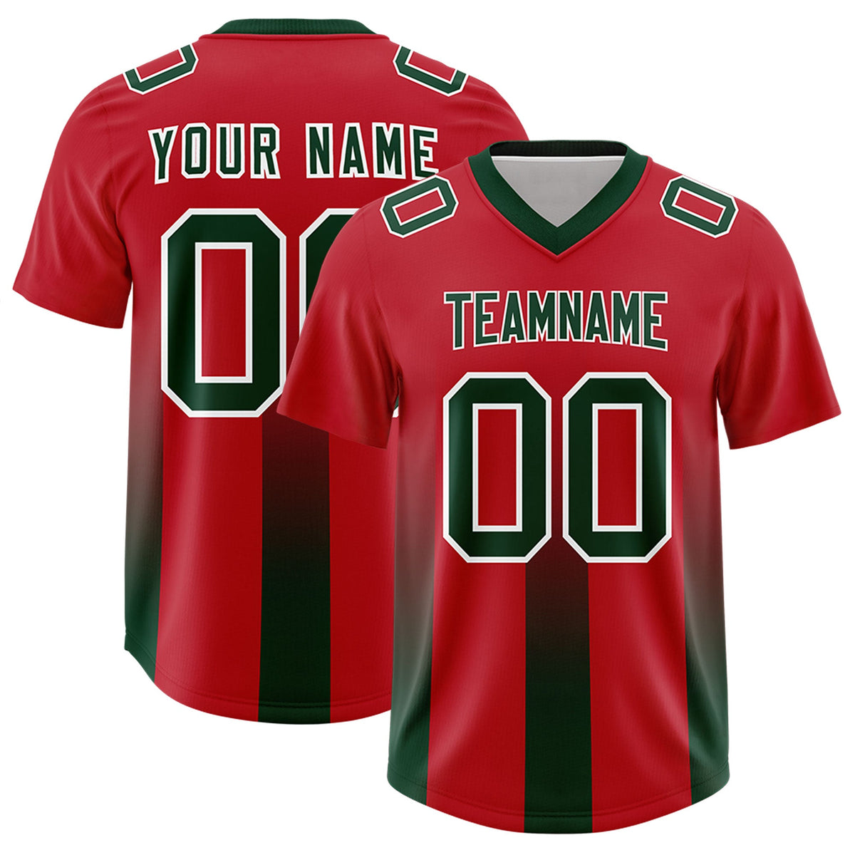 Custom Red Green Vertical Width Stripe Gradient Fashion Personalized Team American Football Jersey