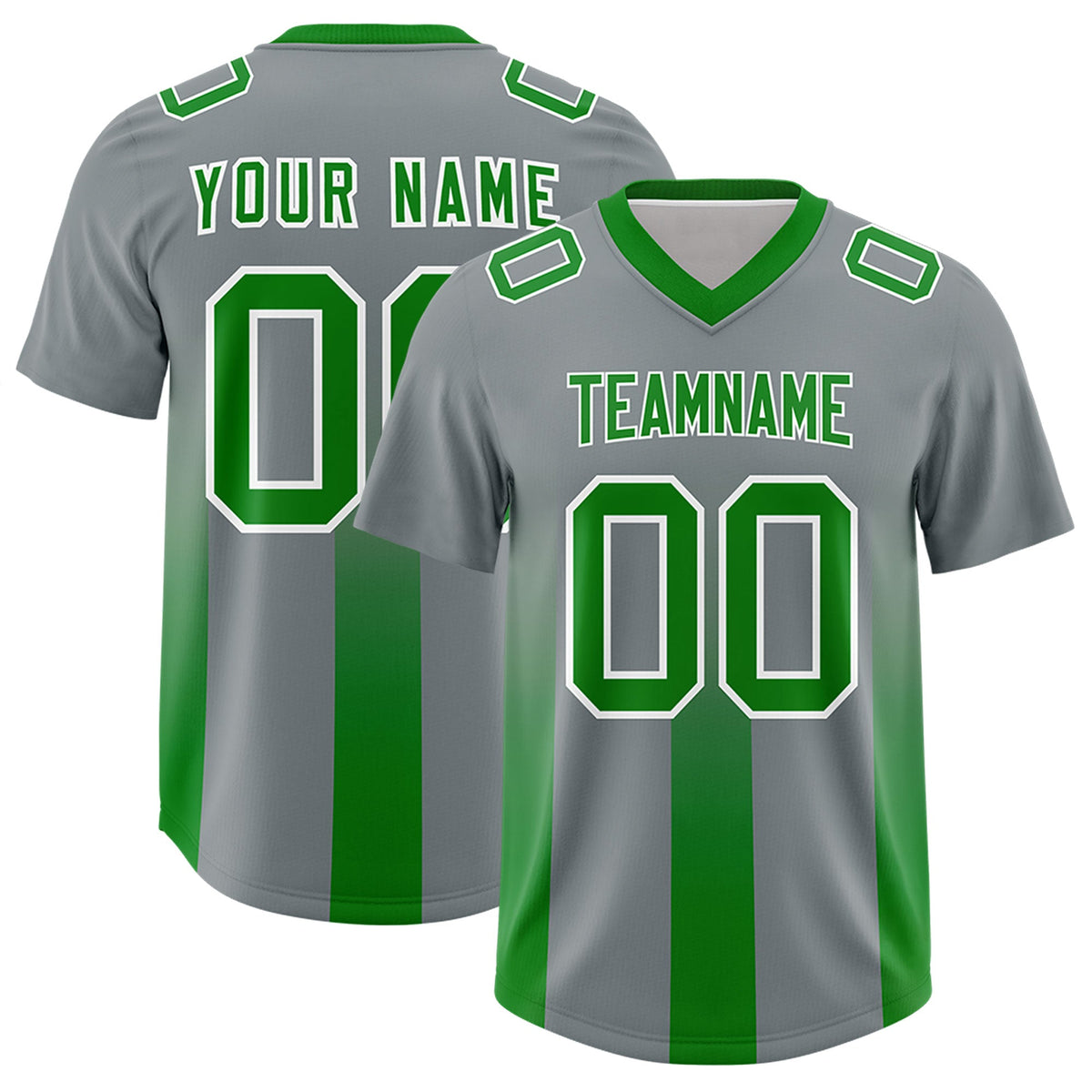 Custom Dark Gray Kelly Green Vertical Width Stripe Gradient Fashion Personalized Team American Football Jersey