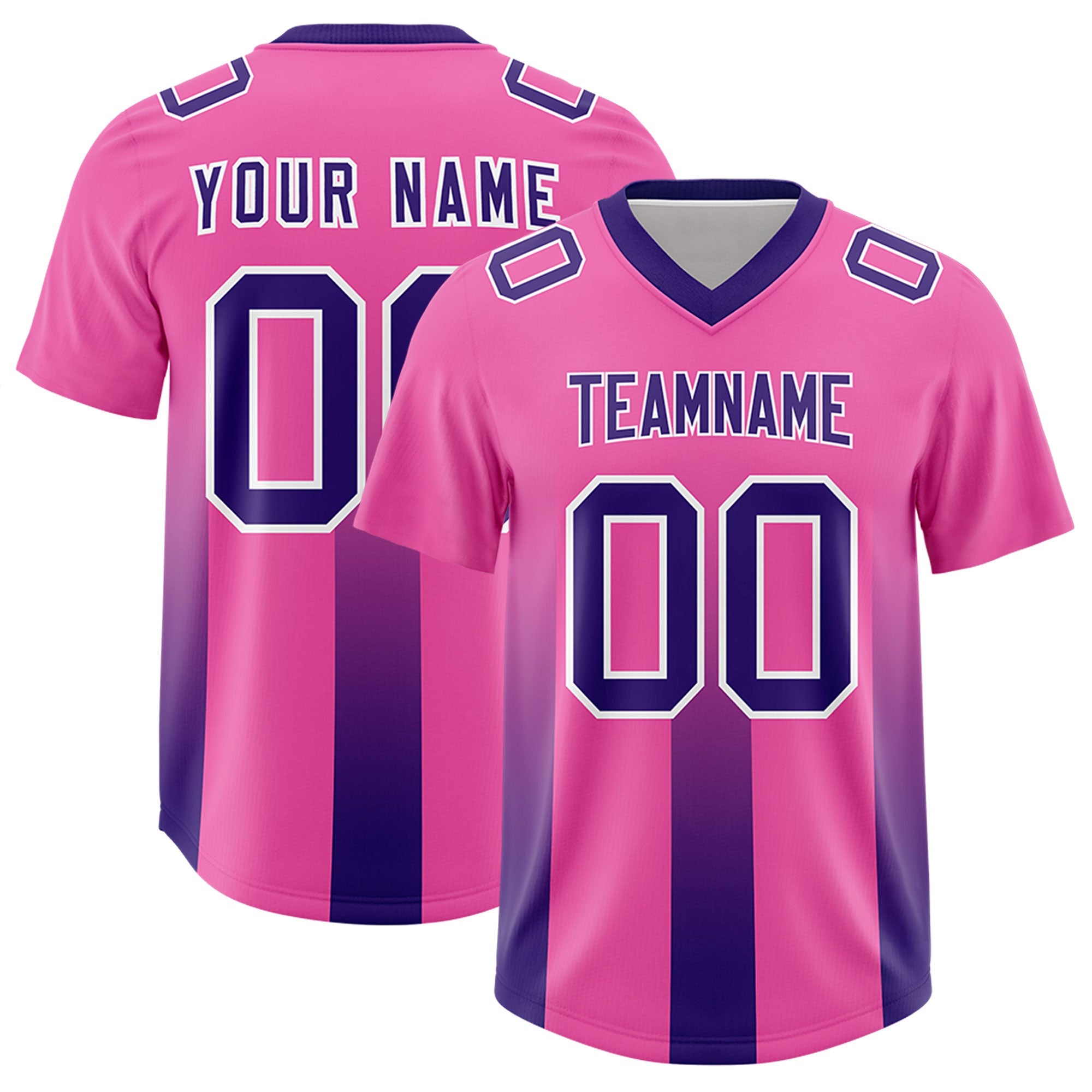 Custom Pink Purple Vertical Width Stripe Gradient Fashion Personalized Team American Football Jersey