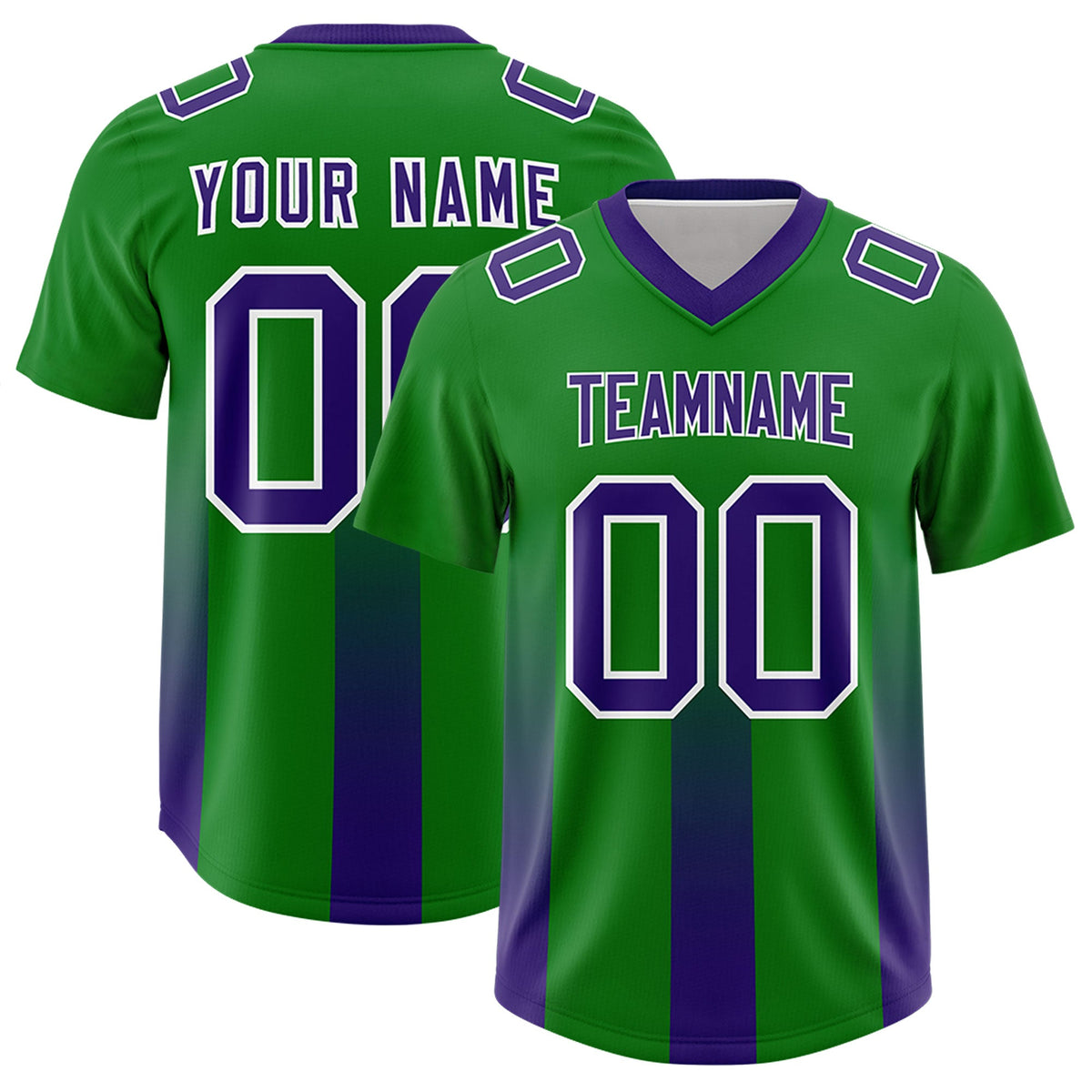 Custom Kelly Green Purple Vertical Width Stripe Gradient Fashion Personalized Team American Football Jersey