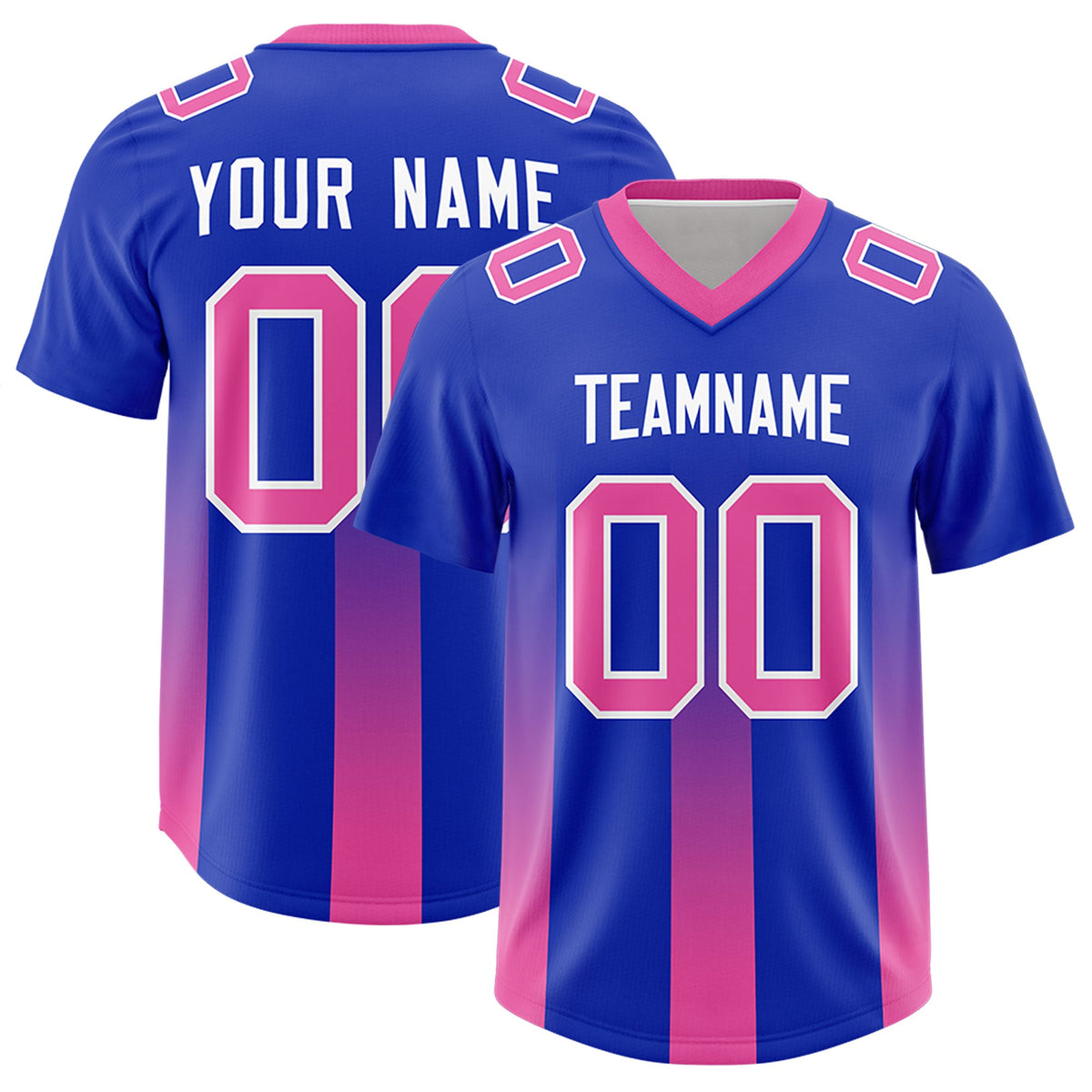 Custom Royal Pink Vertical Width Stripe Gradient Fashion Personalized Team American Football Jersey