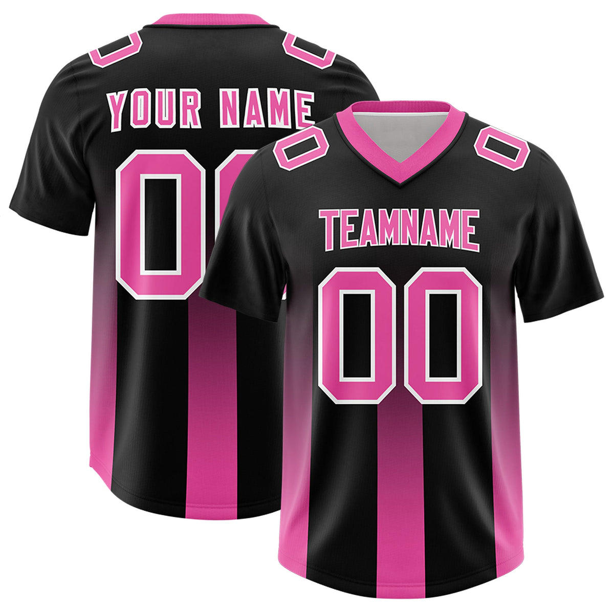 Custom Black Pink Vertical Width Stripe Gradient Fashion Personalized Team American Football Jersey