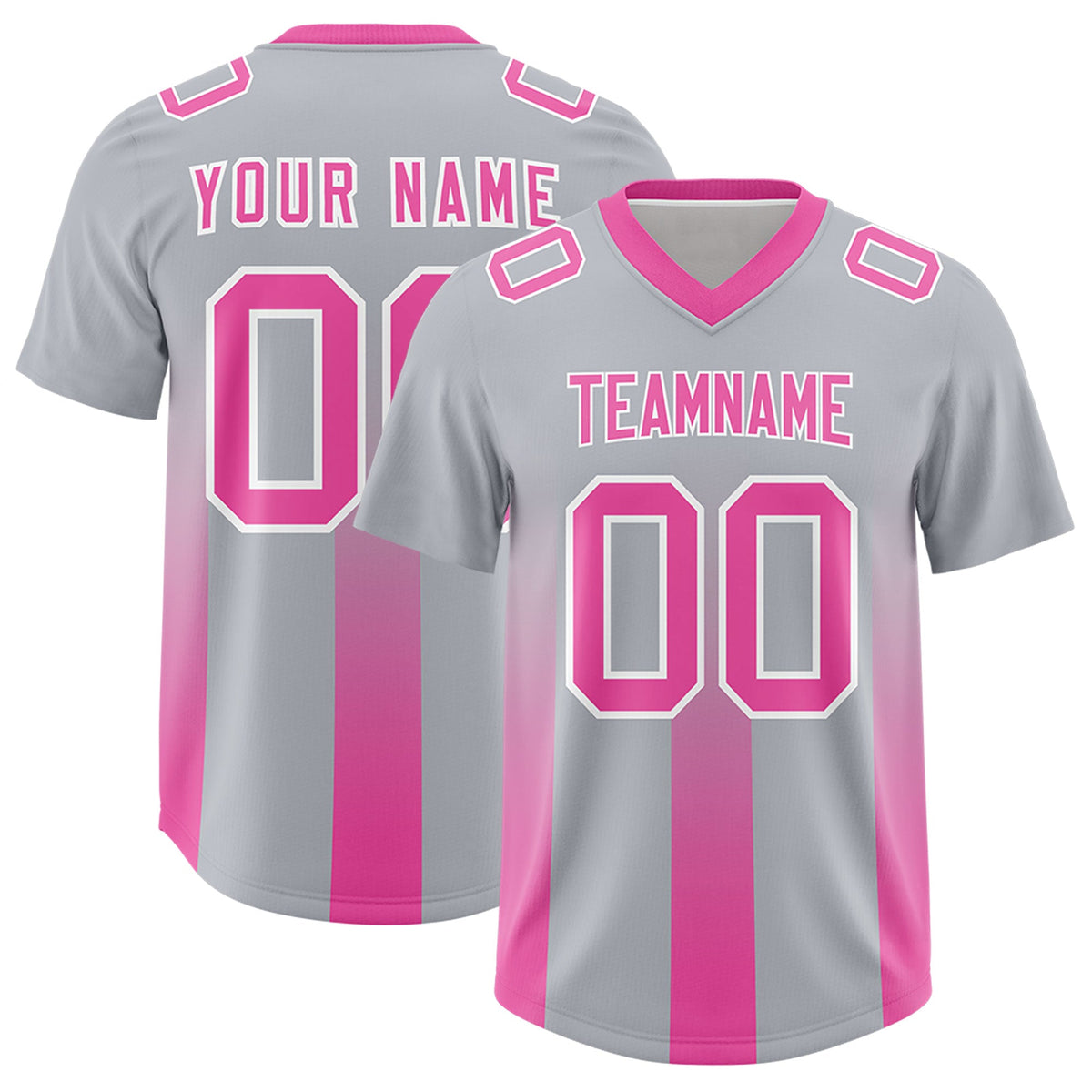 Custom Gray Pink Vertical Width Stripe Gradient Fashion Personalized Team American Football Jersey