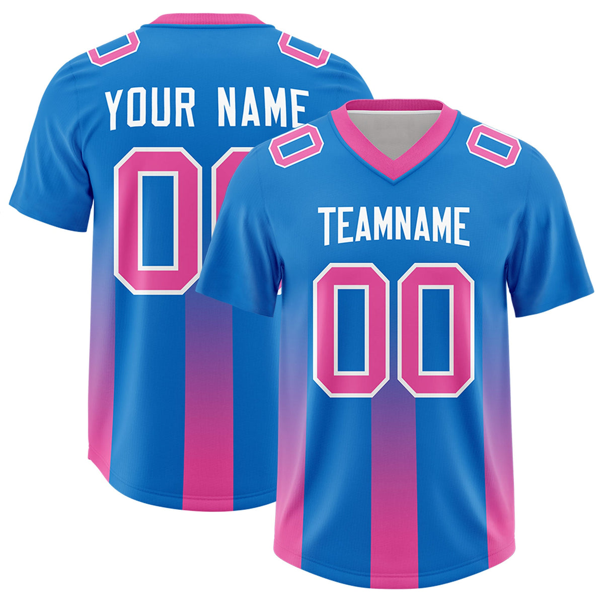 Custom Royal Pink Vertical Width Stripe Gradient Fashion Personalized Team American Football Jersey